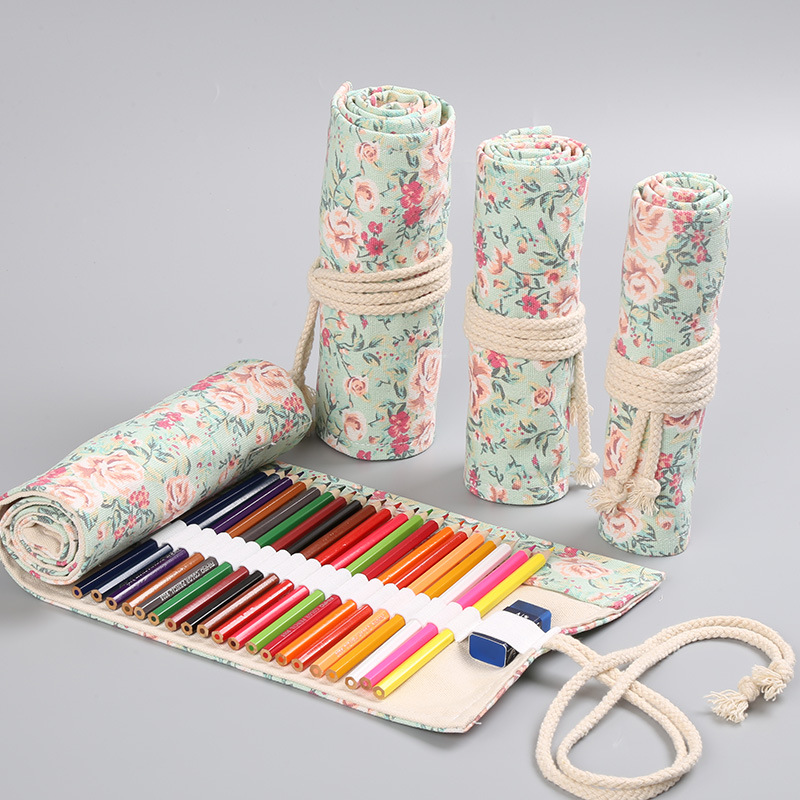 Pen Pouch Roll - 12/24/36/48/72 หลุมดอกไม้ผ้าใบ Roll Up ดินสอนักเรียนอุปกรณ์แปรงปากกากระเป๋าดินสอน่ารักกรณีเครื่องเขียน