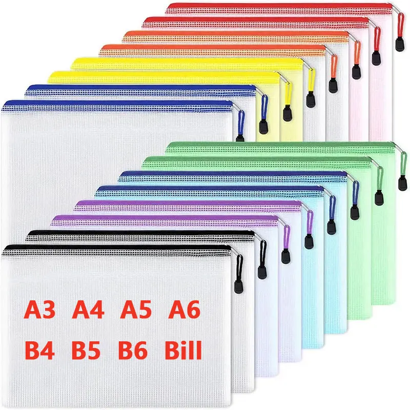 Portfolio Folder Zip - A3/A4/A5/A6 ตาข่ายซิปกระเป๋าเอกสารกระเป๋ากันน้ําซิปแฟ้มโฟลเดอร์โรงเรียนอุปกรณ์สํานักงานดินสอเครื่องสําอางค์แต่งหน้ากระเป๋า