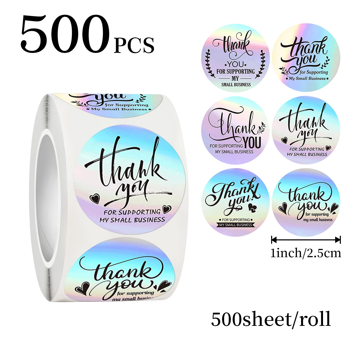 Sticker Label Roll - JCAC สติกเกอร์ขอบคุณแบบโฮโลแกรม 500 ชิ้น/ม้วน ขนาด 1