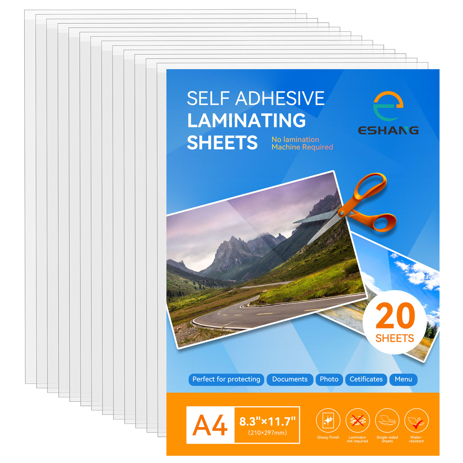 Document Laminator Pouch - ESHANG แผ่นเคลือบเย็นใส 20 แผ่น, ถุงกาวขนาด A4