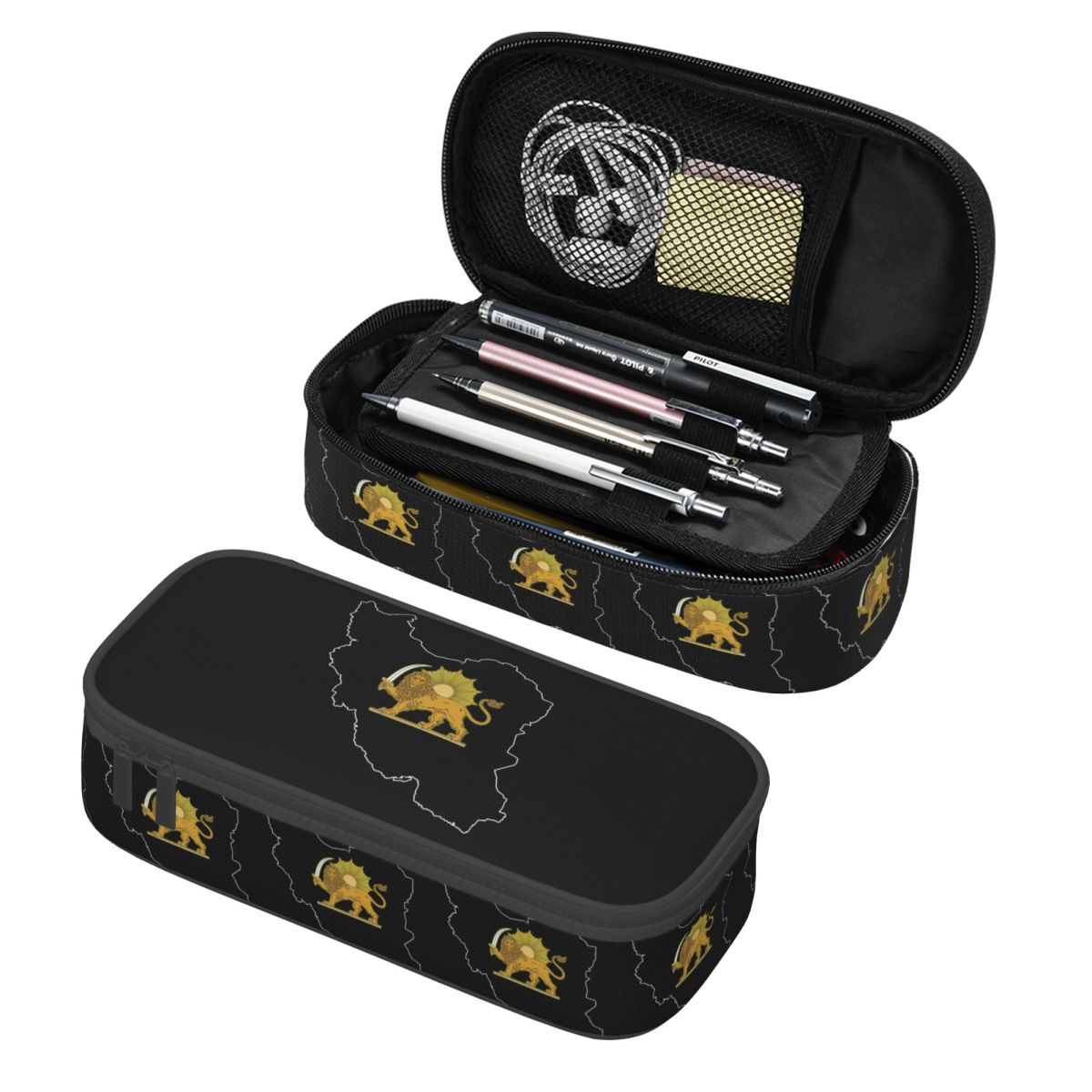 Lion Stationery & Office Supply(Kunshan)Co.Ltd - กล่องใส่ดินสอ ลายสิงโตเปอร์เซียสีดำของอิหร่าน กระเป๋าใส่ดินสอ อุปกรณ์เครื่องเขียน กล่องใส่ปากกาความจุขนาดใหญ่ กระเป๋าใส่ดินสอสำหรับนักเรียน