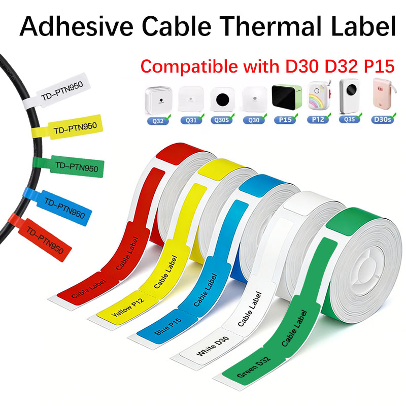 Label Printer Tape - 12*109 มม. สายเคเบิลฉลากความร้อนสติกเกอร์กาวม้วนพิมพ์ได้สติกเกอร์เทปกระดาษเครือข่ายสายไฟเครือข่ายระบุตัวตน D30 P11 P15