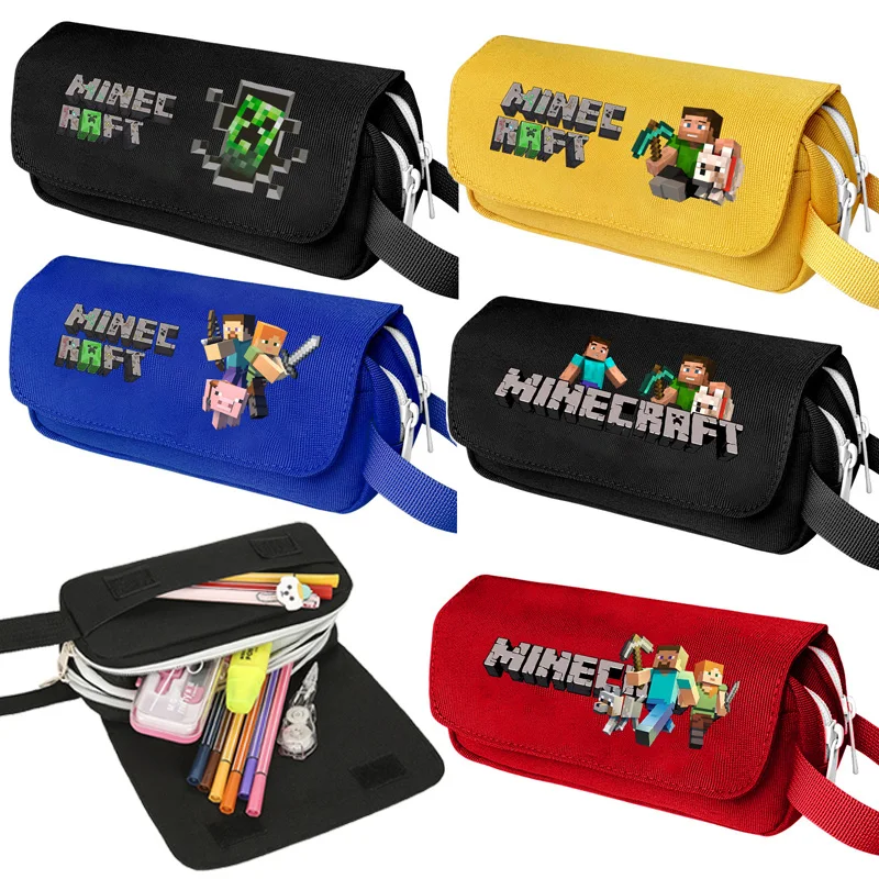 Stationery Office - กล่องใส่ดินสอซีรีส์พิกเซลสำหรับนักขุดเกม กล่องเครื่องเขียนนักเรียนลายเกมยอดนิยม กระเป๋าใส่ปากกาผ้าแคนวาสความจุขนาดใหญ่ อุปกรณ์การเรียน ของขวัญ