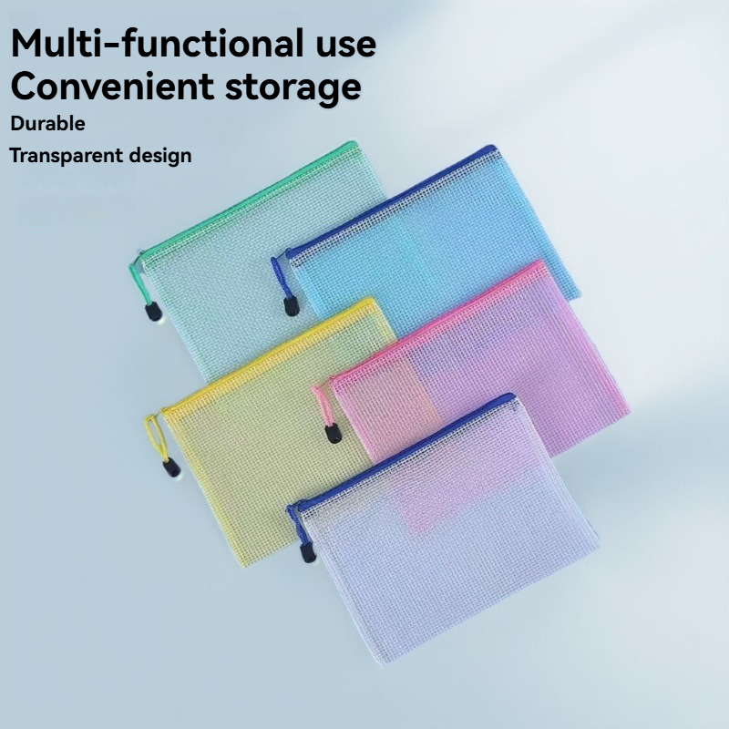 Portfolio Folder Zip - 5PCS เครื่องเขียนโฟลเดอร์เก็บแฟ้มตาข่ายซิปกระเป๋า A4/A5/A6 เอกสารกระเป๋าซิปแฟ้มโฟลเดอร์โรงเรียนอุปกรณ์สํานักงาน