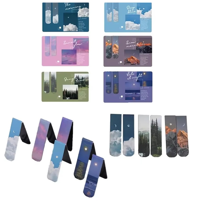 Bookmark Magnetic Clip - ที่คั่นหนังสือแม่เหล็กธีมภูมิทัศน์ 2 ชิ้น ที่คั่นหน้าแม่เหล็ก คลิปหนีบหน้าแม่เหล็ก สำหรับนักเรียน