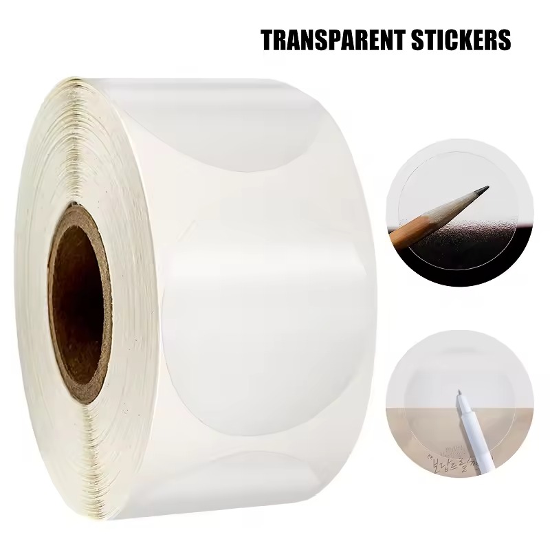 Sticker Label Roll - สติกเกอร์วงกลมโปร่งใส สติกเกอร์ปิดผนึกแบบมีกาวในตัว ซองจดหมาย บรรจุภัณฑ์ของขวัญ ป้ายถุง ป้ายตกแต่งงานปาร์ตี้