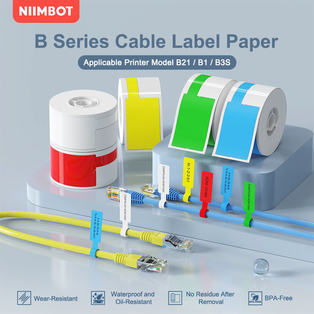 Label Printer Tape - Niimbot ป้ายสายแบบพกพาเครื่องพิมพ์ความร้อน B1 B21 B203 กระดาษข้อมูลสายระบุเส้นใยลวดป้ายป้ายไฟเบอร์:
