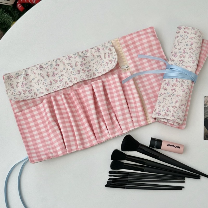 Pen Pouch Roll - ความงามฤดูใบไม้ผลิดอกไม้ Roll-up กระเป๋าดินสอสําหรับเด็กสาวสีชมพู Beige นักเรียนแบบพกพากระเป๋าดินสอขนาดใหญ่ความจุปากกา