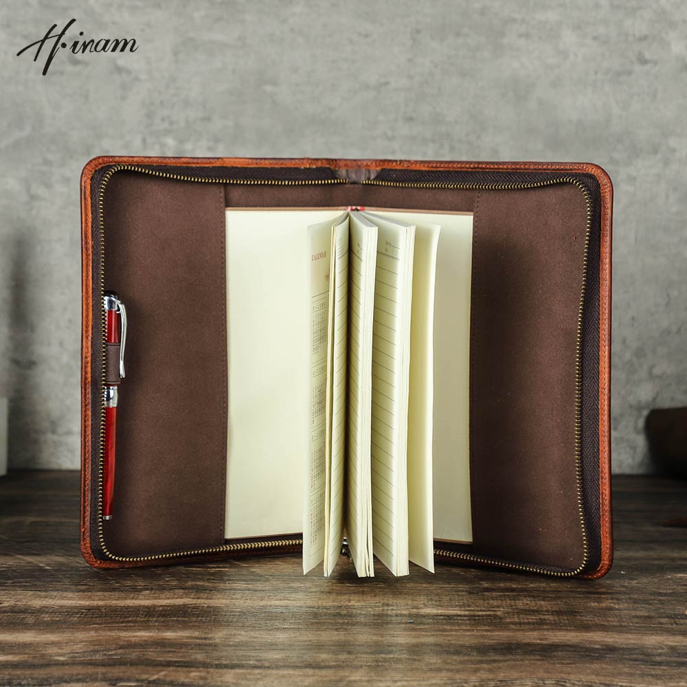 Journal Leather Hardcover - Retro หนังซิปคลัทช์ A5 ปกหนังสือ Journal Office