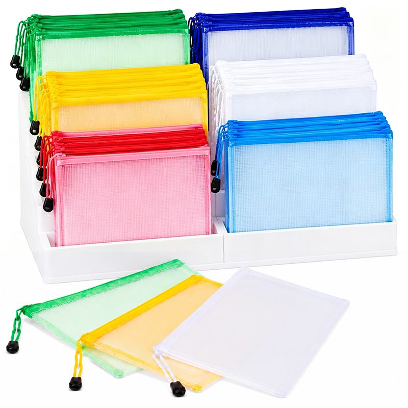 Portfolio Folder Zip - 5/20PCS A4/A5 กระเป๋าซิปตาข่ายใสและสีต่างๆ สำหรับจัดเก็บเอกสาร แฟ้มเอกสาร พร้อมซิป