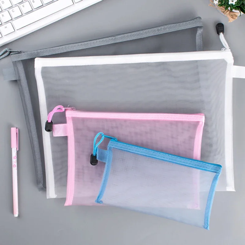 Portfolio Folder Zip - 1 ชิ้น A4/A5/A6 ตาข่ายซิปกระเป๋าใสกระเป๋าเอกสารหนังสือแฟ้มโฟลเดอร์เครื่องเขียนดินสอกรณีกระเป๋าเก็บ