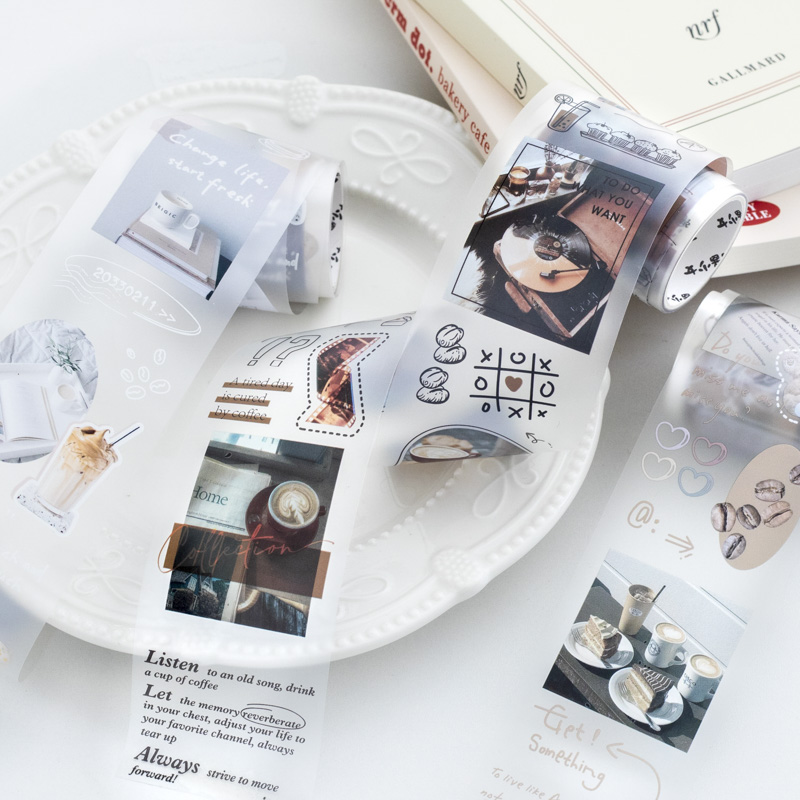 Label Printer Tape - 6รูปแบบบทกวีขนาด50มม. * 200ซม. สำหรับชุดกาแฟฉลากสติกเกอร์ตกแต่งอัลบั้มตกแต่งไดอารี่อุปกรณ์วารสารขยะ