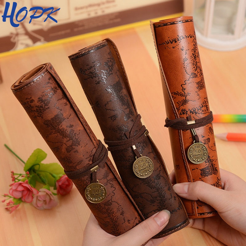 Pen Pouch Roll - Vintage Retro Treasure แผนที่ดินสอสำหรับสาวโรงเรียนเครื่องเขียนดินสอม้วนกระเป๋า Pencilcase อุปกรณ์แต่งหน้ากระเป๋า