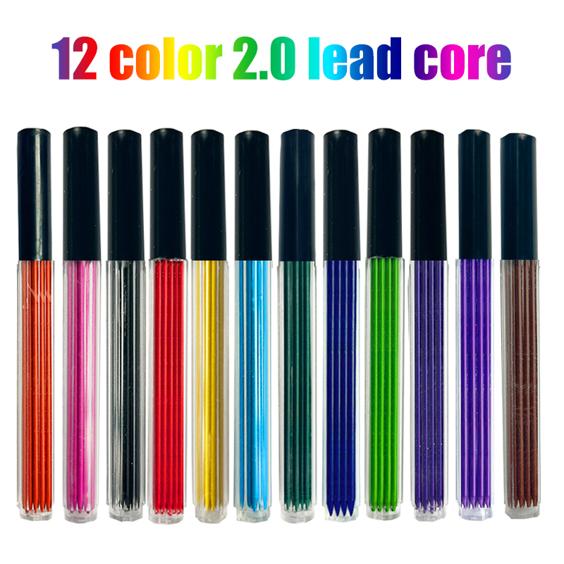 Mechanical Pencil Lead - 12 สี 2.0 มม.HB เปลี่ยนได้สําหรับดินสออัตโนมัติสํานักงานโรงเรียน Art