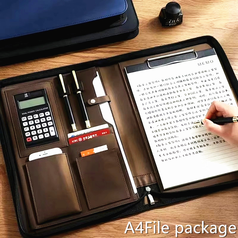 Portfolio Folder Zip - PU หนัง Portafolio A4 เอกสารซิปธุรกิจ Padfolio